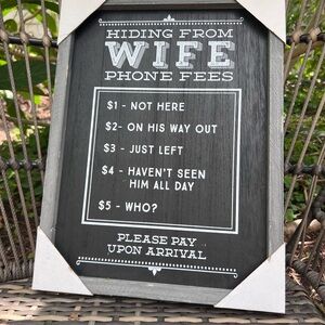 Funny Sign Hiding From Wife Phone Fees Wall Sign - Black
